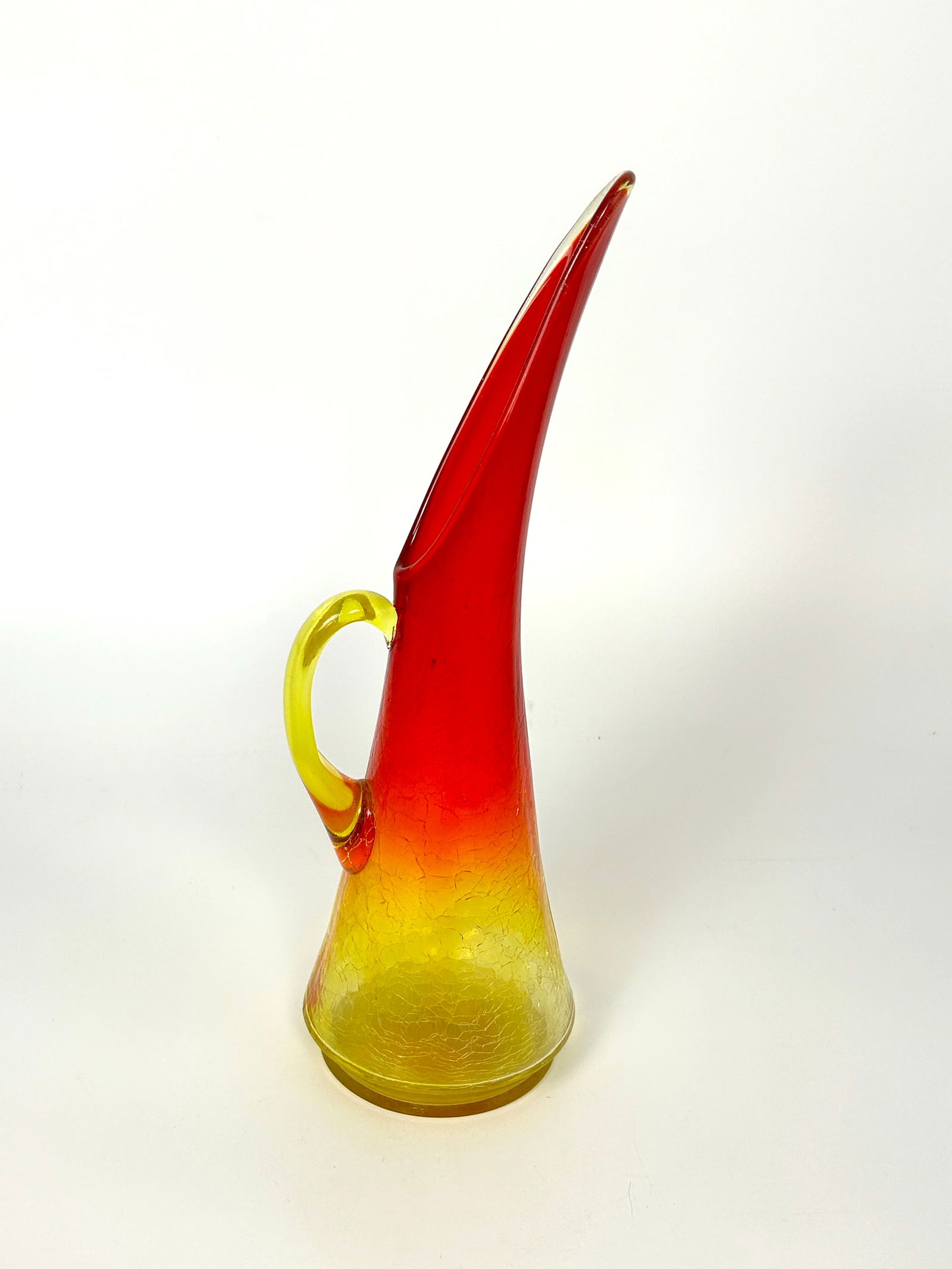 Retro Crackle Red Orange Glass Pitcher (1 of 2)