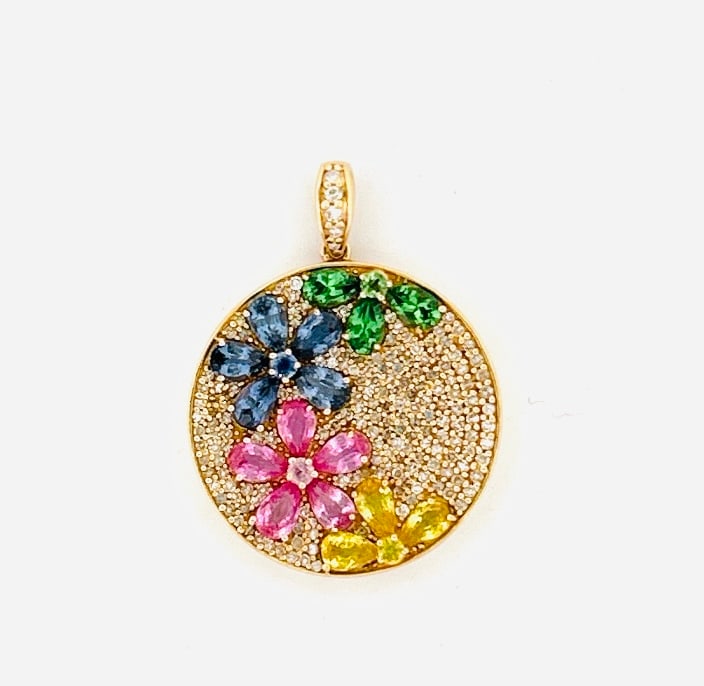 14K Gold Pendant with colored flowers (1 of 2)