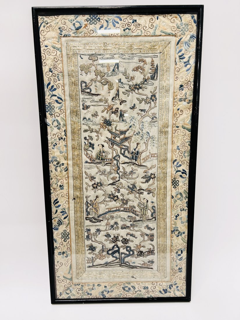 Chinese Silk Embroidery: Chinese Silk Embroidery DIMENSIONS: 27 x 14 x 1 in H inches The live auction begins at 11 AM EST Saturday, May 25th. Full condition reports are available before the auction by emailing philippe@longla