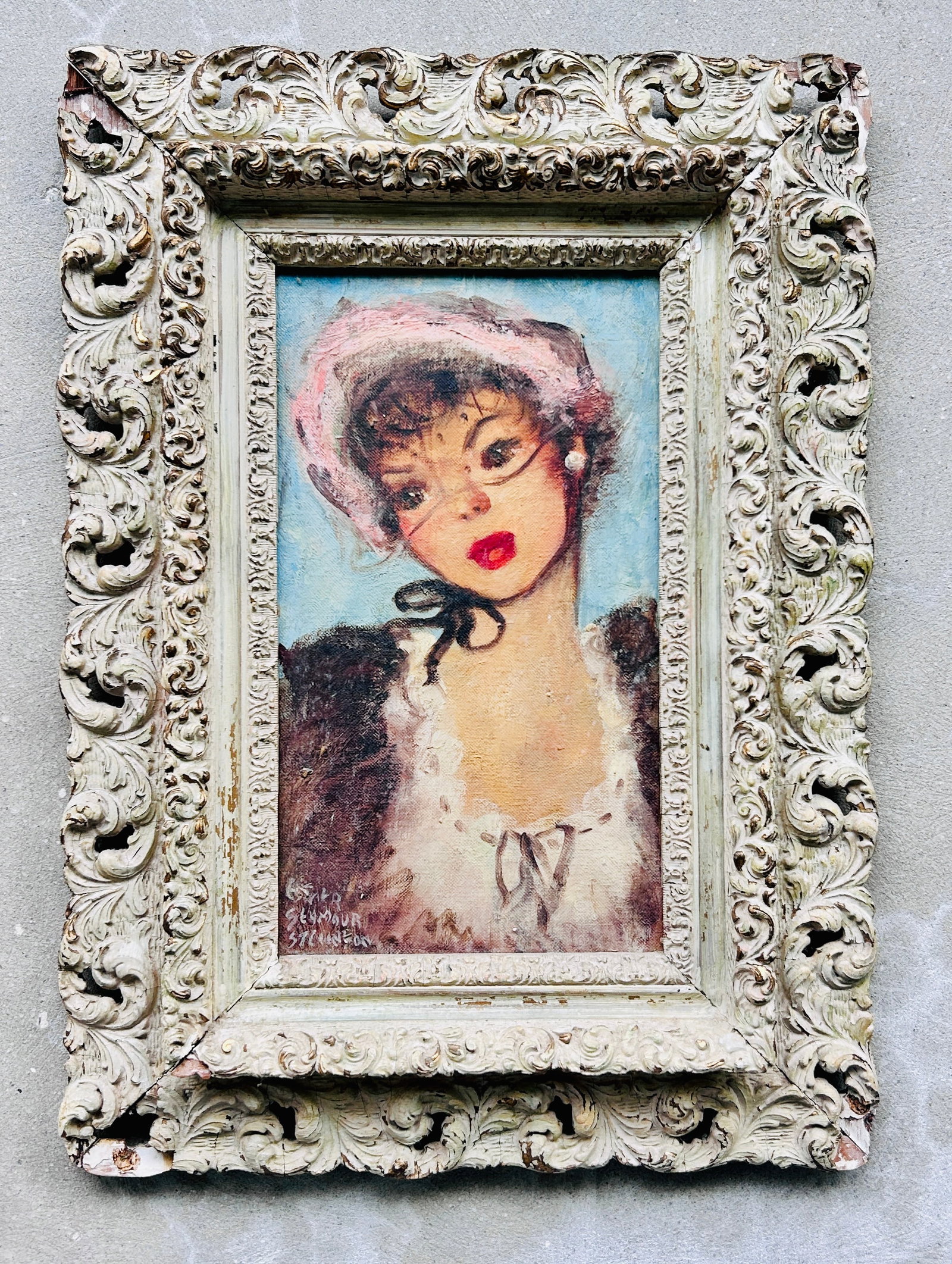 Ester Stevenson "Fabienne" Oil on Canvas: Ester Stevenson "Fabienne" Oil on Canvas 14W x 19 H Outside 7 W x 12 H Inside Our Winter Sale takes place ONLINE ONLY, Sunday January 26th 2025 at 11 AM EST. Registration is open now and during the sa