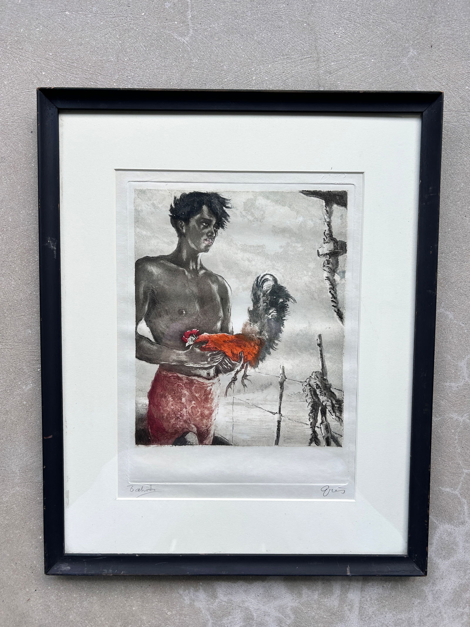 Tahitian Boy with Rooster Serge Gres Aquatint (1 of 3)