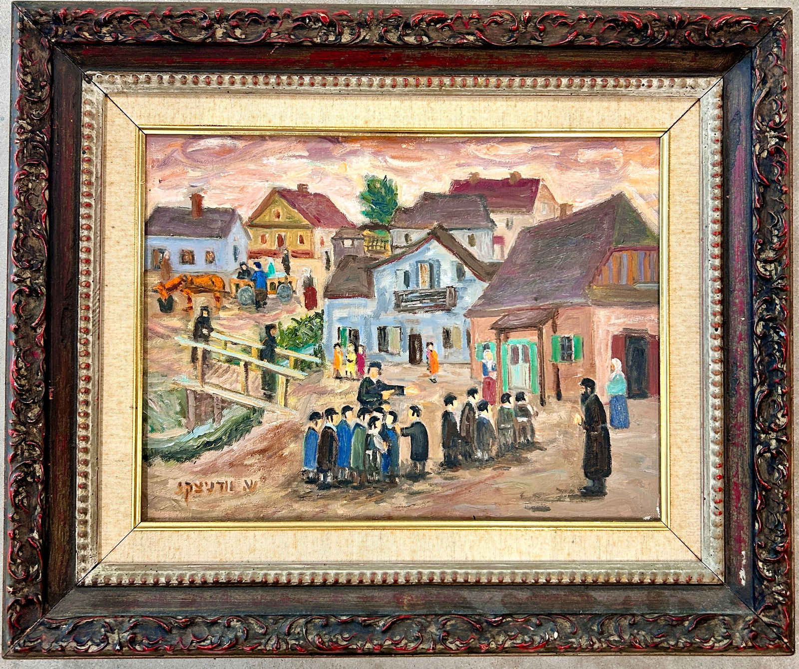 Shmuel Woodnitzky (1895-1980) Village Scene w/Students (1 of 3)