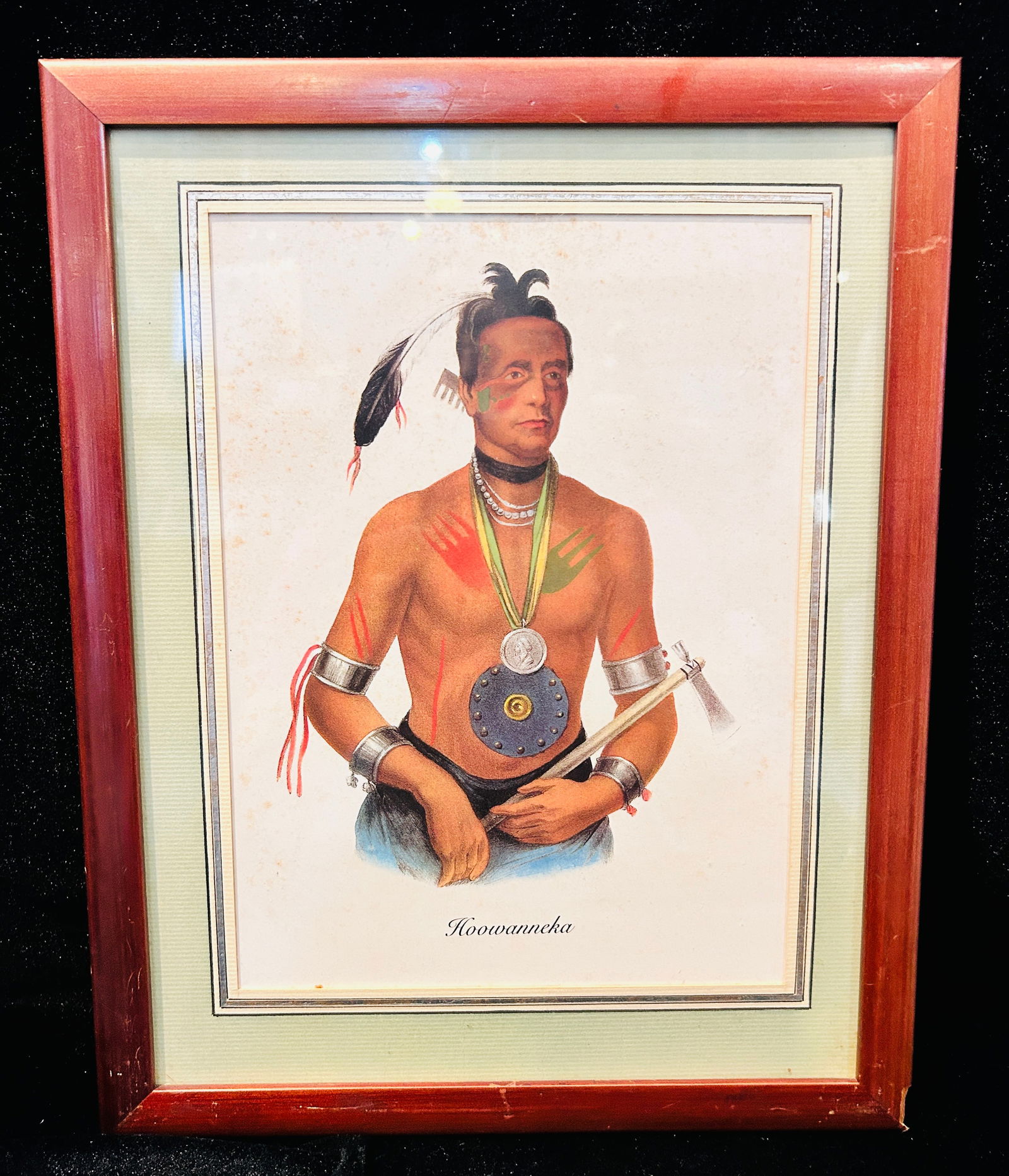 Vintage MCKINNEY & HALL HOOWANNEKA HAND COLORED: MCKINNEY & HALL 1838 HAND COLORED VINTAGE PRINT of 1830's NATIVE AMERICAN INDIAN ~ HOOWANNEKA LITTLE ELK WINNEBAGO 10.5 W x 13.25 H inches 1 inch Deep Our Winter Sale takes place ONLINE ONLY, Sunday J