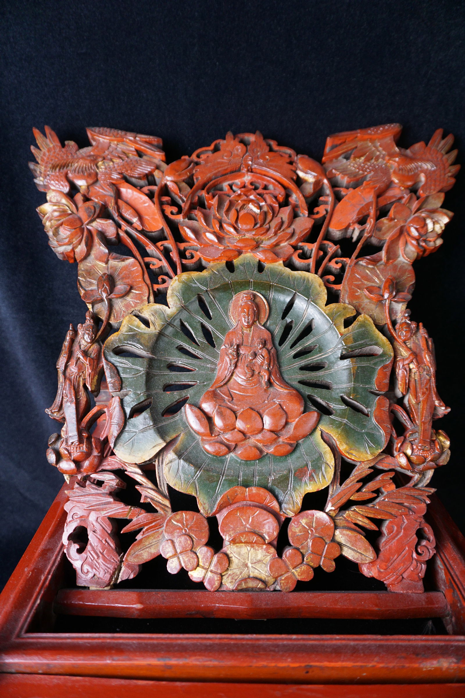 RED SONGZI GUANYIN WOOD Box W/BABY (1 of 4)