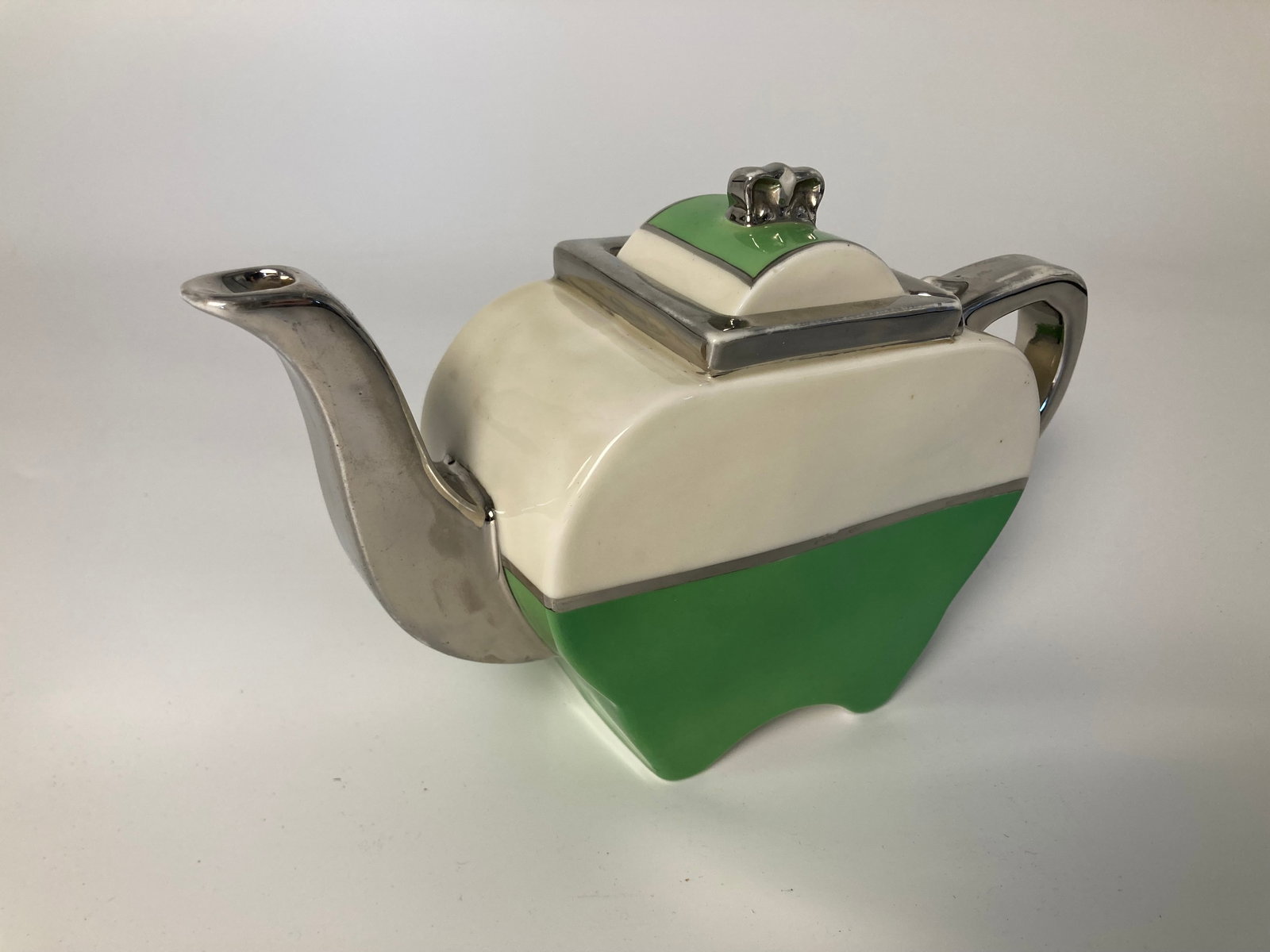 Fraunfelter MCM Art Deco Teapot, green and cream (1 of 1)