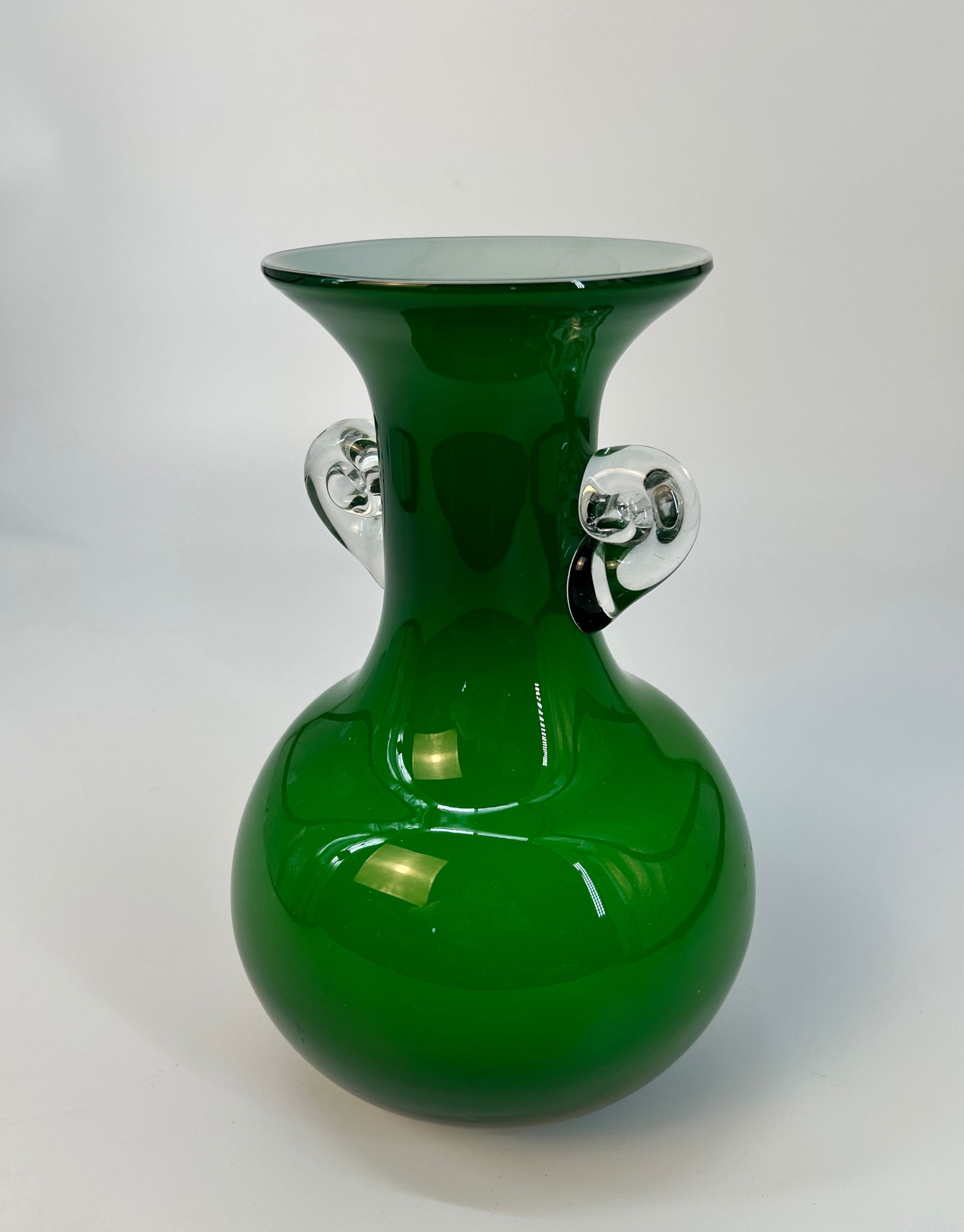 Green Cased Glass vase with two handles (1 of 1)