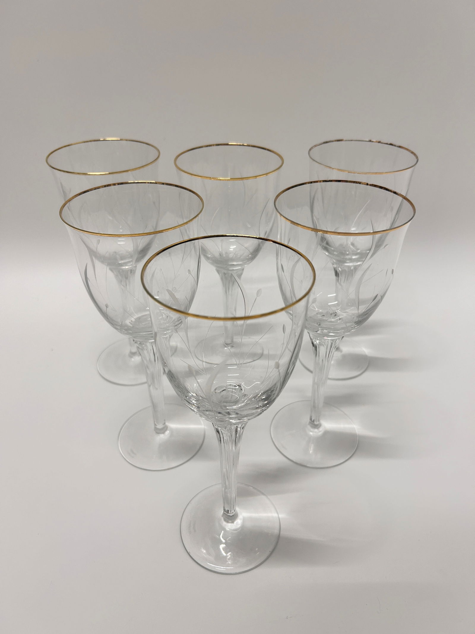 6 Waterford Crystal Melodia Water Goblets: Gold Rim Discontinued pattern stamped on bottom 6 Waterford Crystal Melodia Water Goblet DIMENSIONS: Height: 7 1/2 in Our Winter Sale takes place ONLINE ONLY, Sunday January 26th 2025 at 11 AM