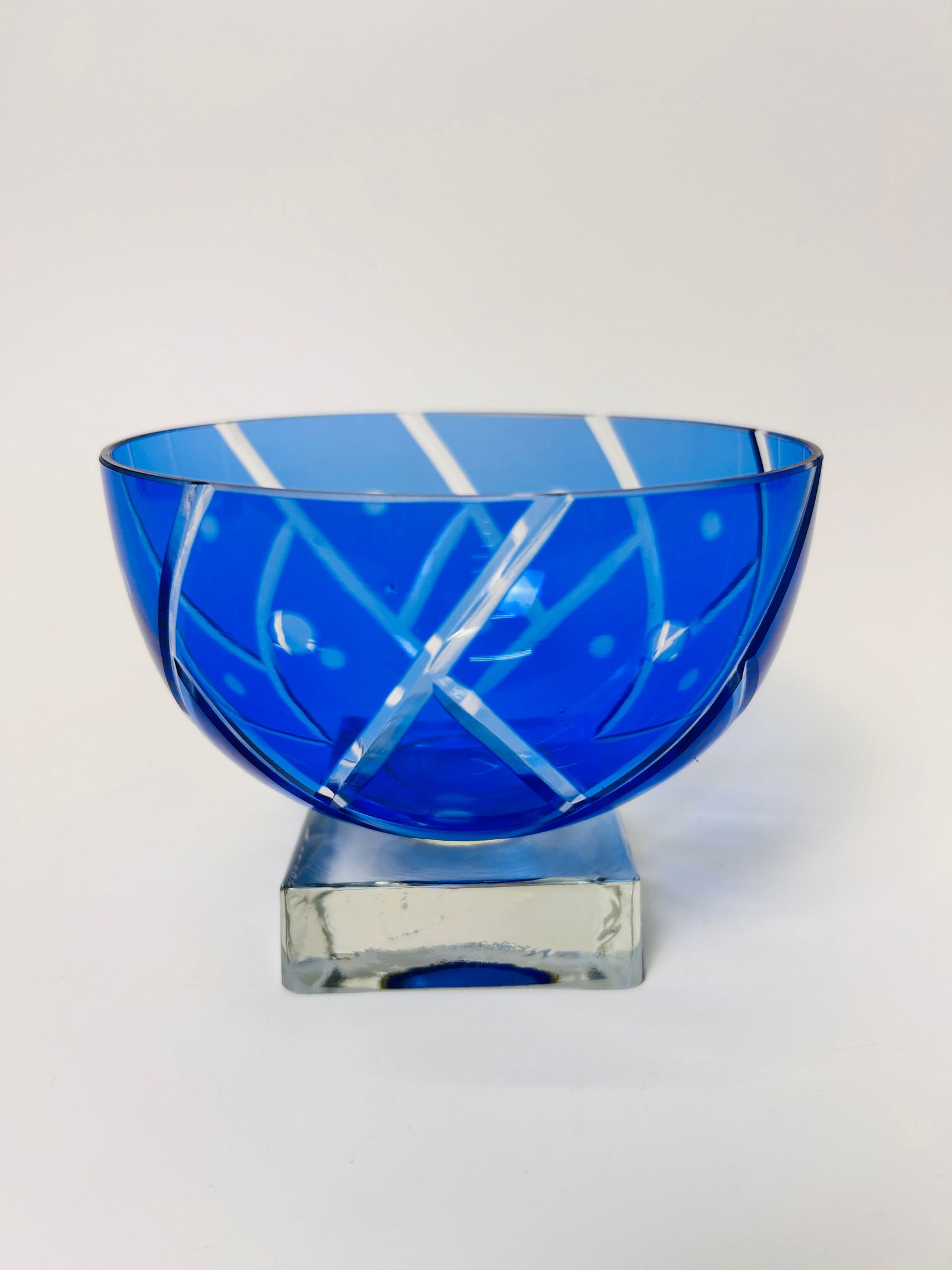 Vintage etched blue glass bowl (1 of 1)