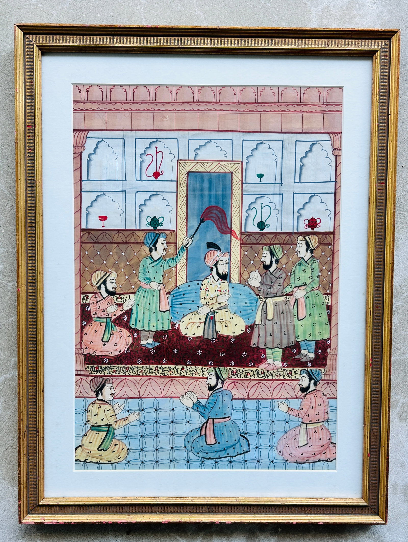 Persian Hand painted Palace Scene: Persian Palace Scene 15.75 x 20.75 inches Our Winter Sale takes place ONLINE ONLY, Sunday January 26th 2025 at 11 AM EST. Registration is open now and during the sale. In-person preview al