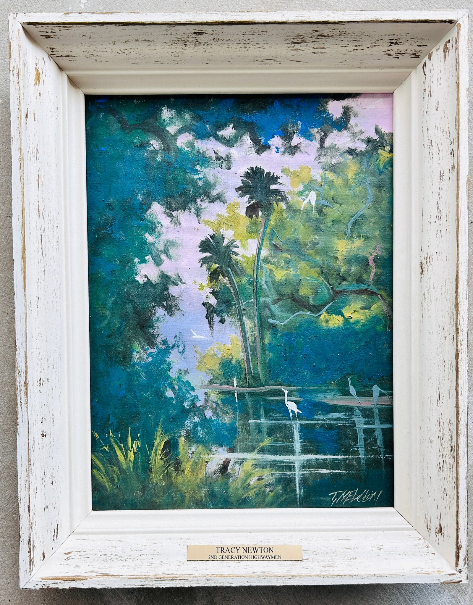 Tracy Newton 2nd Gen Highwaymen Birds in Bayou: Tracy Newton 2nd Gen Highwaymen Birds in Bayou Newton, Tracy - Florida Artist - Highwaymen style painting. Son of Sam Newton 15.5 x 19.5 inches </