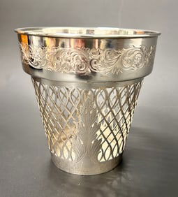 Reticulated and Etched Sterling Silver Cache Pot/Planter