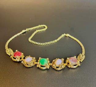 1950's Slide Type Art Glass Necklace Dragon Breath Faux Opals