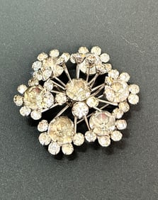 Vintage Sterling Brooch Clear rhinestone
