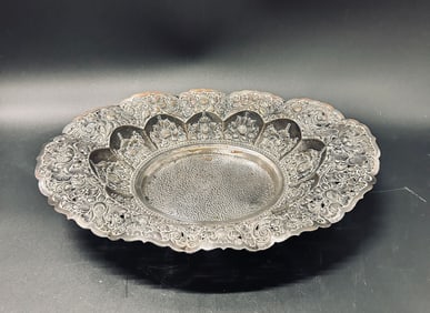 Vintage 800 Silver Repousse Indonesian/Dutch Footed Dish