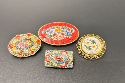 (4) Vintage Micro-mosaic Brooches Italian