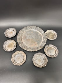 (6) Coaster and Tray Vintage 800 Asian Silver