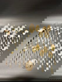 27 Utensils Vintage 800 Silver Indonesian Javanese/Dutch Lotus Pattern