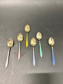 6 Gustav Hellstrom 1940s 925 S GH Guilloche Enamel Spoons