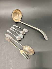 (7) Misc. Utensils Vintage 800 Silver Repousse Indonesian Javanese/Dutch