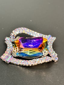 Large Watermelon Brooch w/blue aurora borealis rhinestones