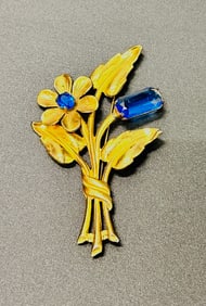 1940's Vintage Retro Sterling Vermeil Blue paste floral Brooch