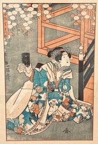19th C Japanese Woodblock manner of Utagawa Kunisada  "Onna Shicho Otsuru"