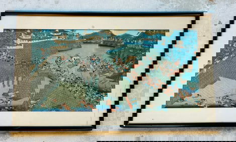 19th C Japanese Woodblock Utagawa Kuniyoshi 'Battle Scene'