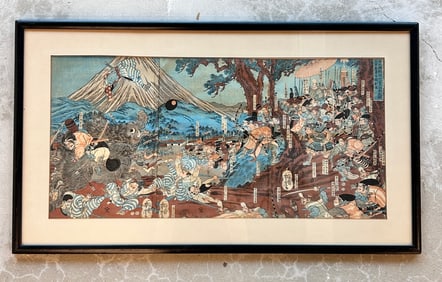 19th C Japanese Woodblock Shogun Yoritomo and his army UTAGAWA YOSHITORA