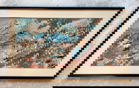 19th C Japanese Woodblock Shogun Yoritomo and his army UTAGAWA YOSHITORA: 19th C Japanese Woodblock Shogun Yoritomo and his army UTAGAWA YOSHITORA framed 34.5 19.5 inches Condition: Good. Join us online for Long Lake Art and Antiques Spring Sale, June 1st 11 AM EST. Previe