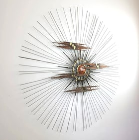 Brutalist Wall Sculpture sunburst w/clouds