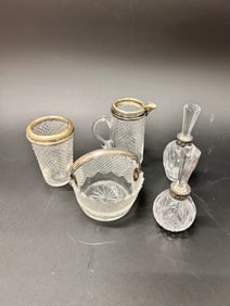 (5) items cut glass/sterling bands