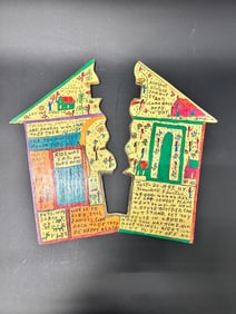 Reverend Howard Finster Carved Painting on Board Double Sided