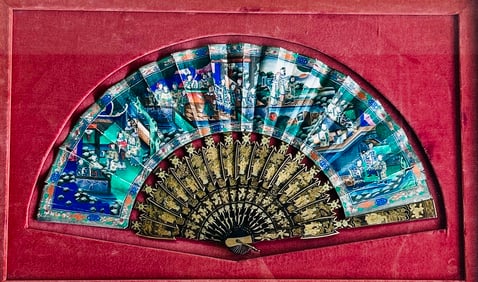 19th C. Framed Ornate Chinese Export Fan