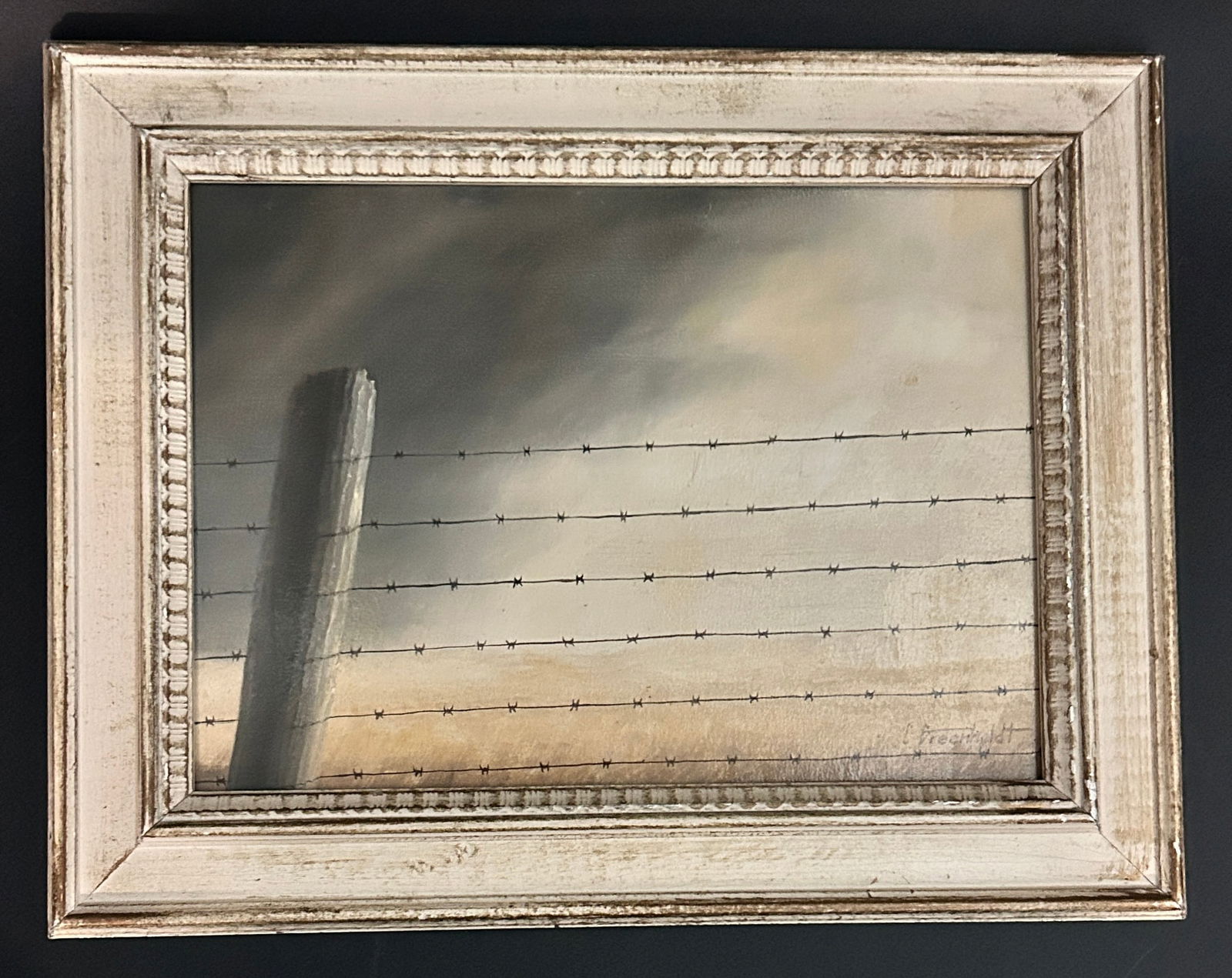 Charles Greenholt Original O/B Barbwire Fence in Storm (1 of 3)