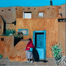 Original Southwestern Oil Pastel, Signed Alcorn