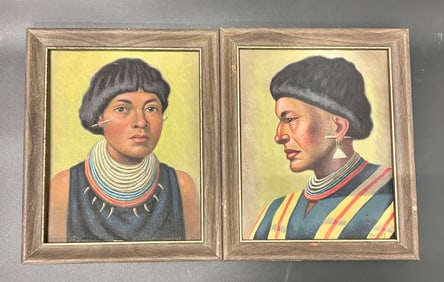 Pair of Vintage Indigenous Tribesman Oil on Canvas