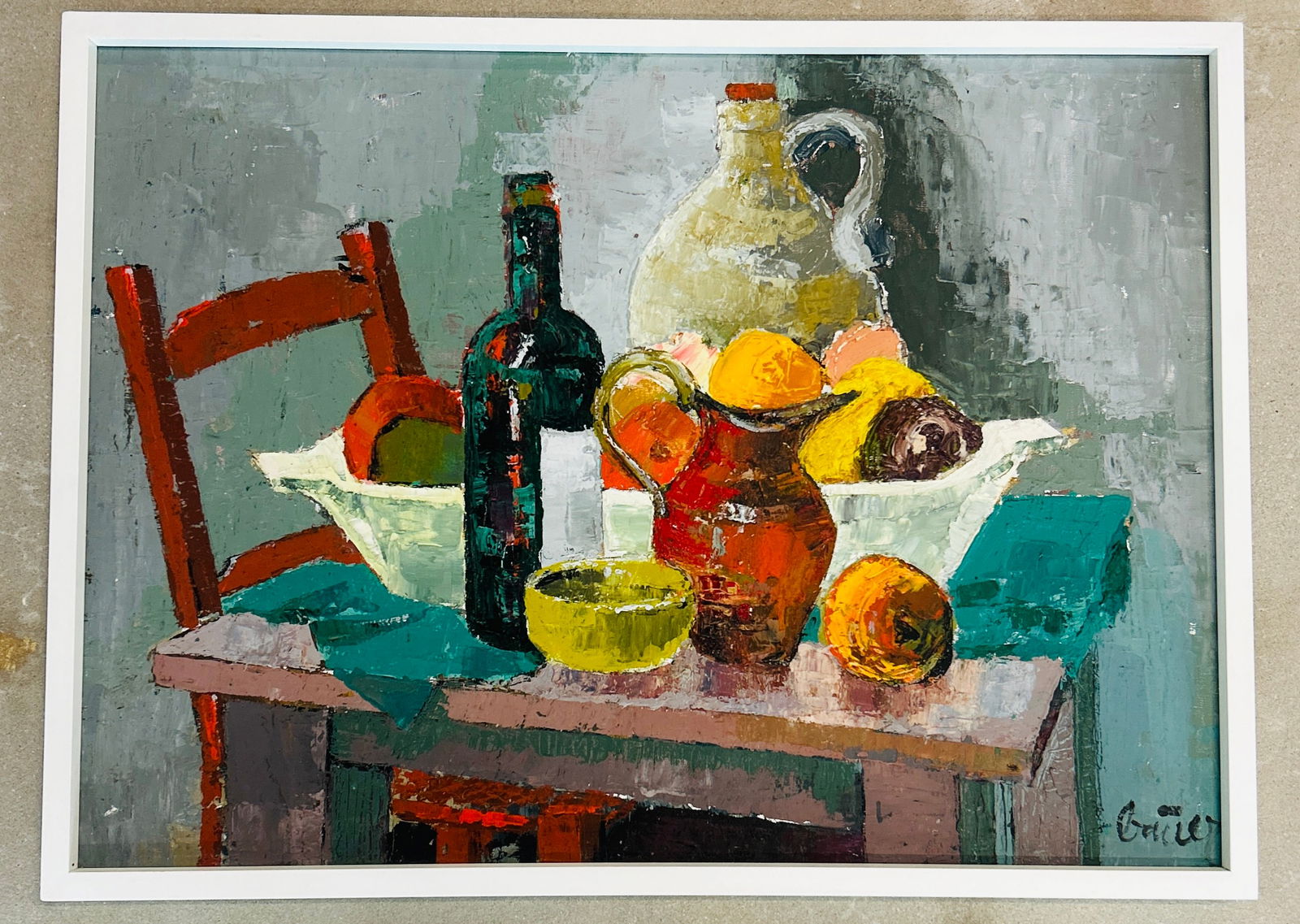 Signed MCM Still life After Cezanne: Signed MCM Still life After Cezanne Dimension: 30.5 x 22.5 inches Condition: Good. Join us online for Long Lake Art and Antiques Spring Sale, June 1st 11 AM EST. Preview Saturday May 31st, 10am