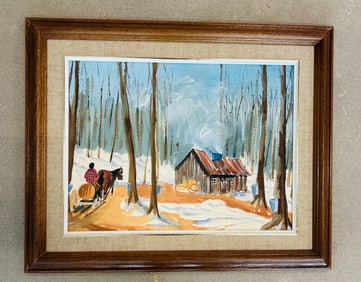 Original Gouache Landscape Maple Sugaring