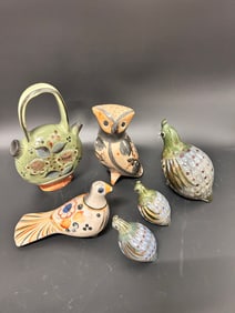 (6) Tonala Mexican Pottery inc Family of Quails by Ken Edwards