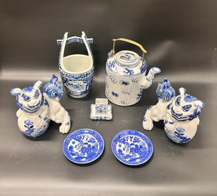 Collection of 7 Blue and White Ceramics