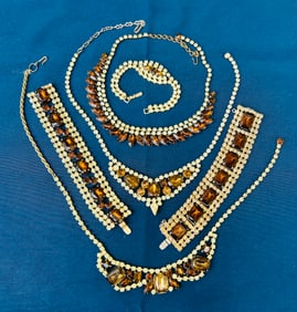 3 Vintage sets Necklace/Bracelet Amber/Rootbeer Rhinestone