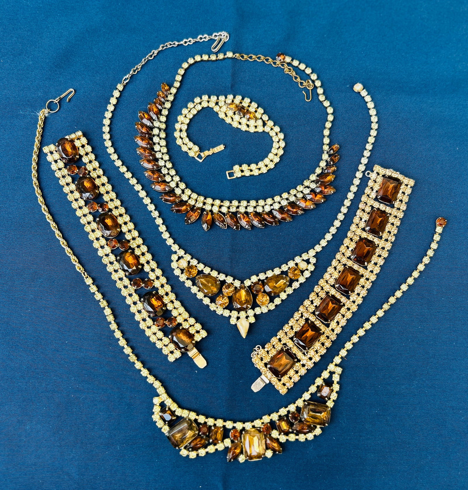 3 Vintage sets Necklace/Bracelet Amber/Rootbeer Rhinestone (1 of 2)