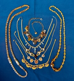 7 Vintage Necklaces Amber/Rootbeer Rhinestone/Crystal