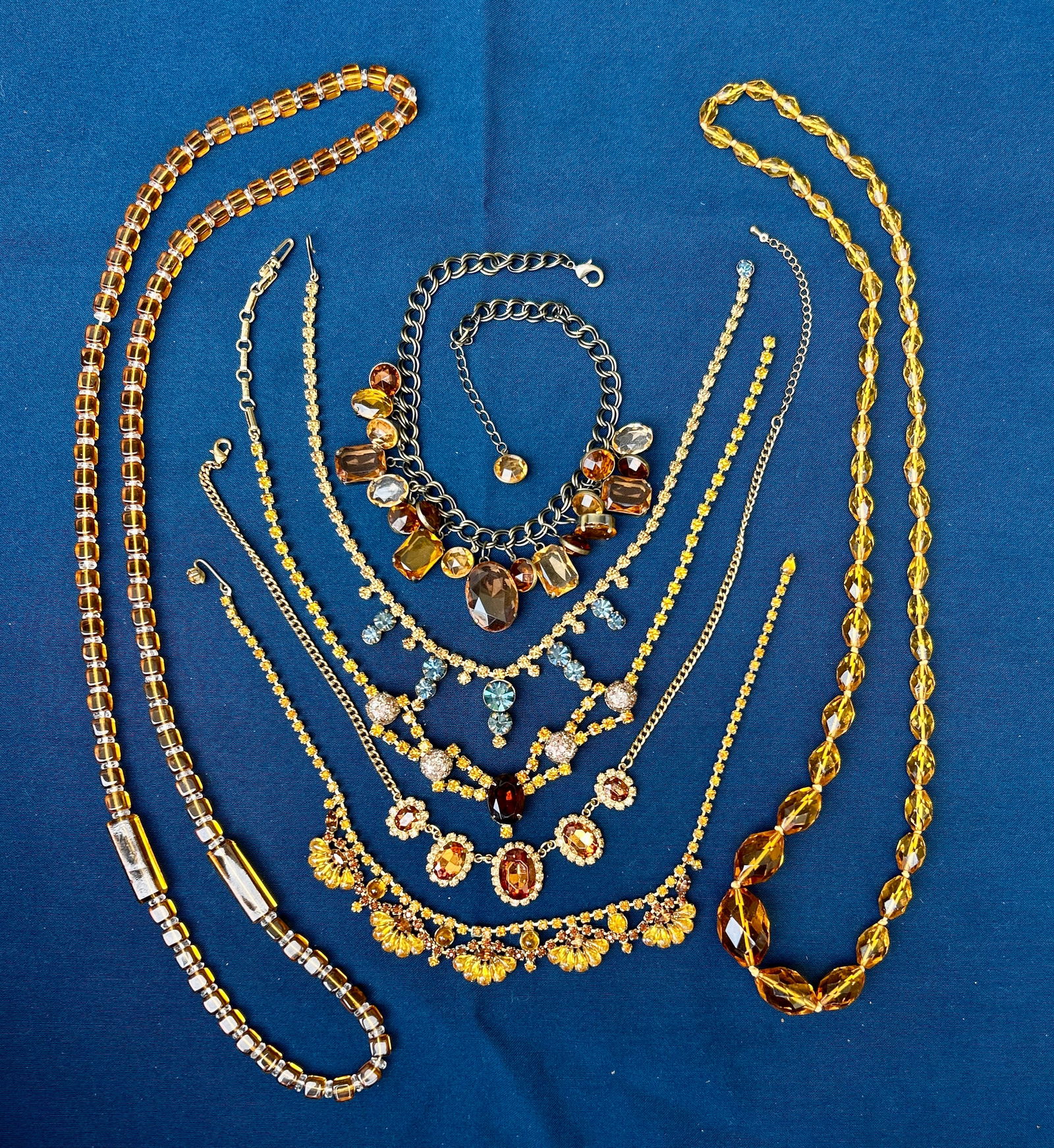 7 Vintage Necklaces Amber/Rootbeer Rhinestone/Crystal (1 of 3)