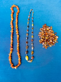 2 Vintage Amber Necklaces and extra amber beads