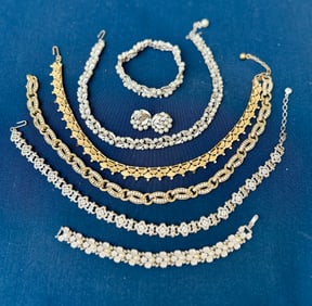 3 Vintage Crown Trifari Necklaces 1 wedding set & 2 bracelets