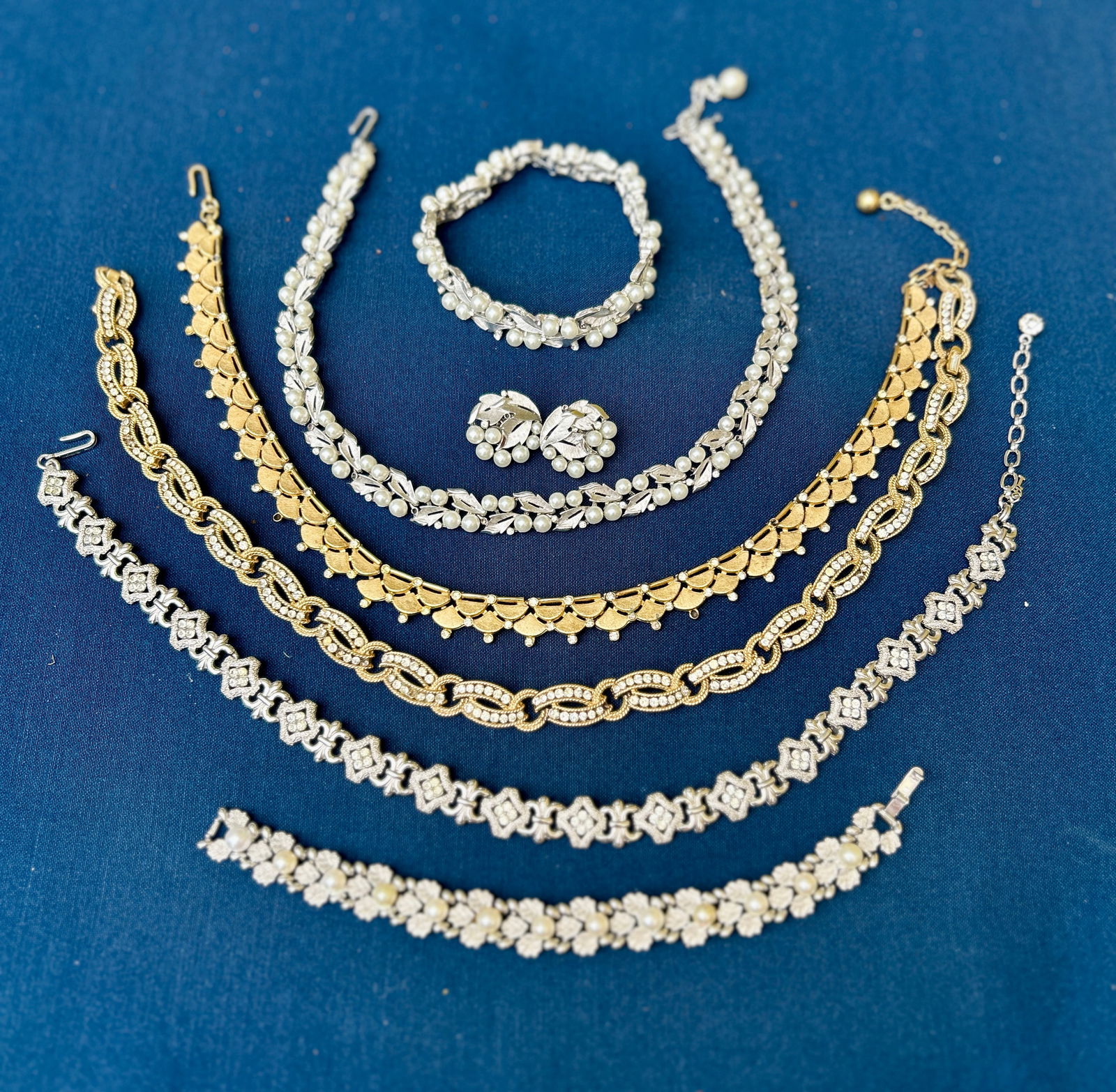 3 Vintage Crown Trifari Necklaces 1 wedding set & 2 bracelets (1 of 2)