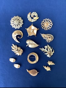 Vintage BSK 2 pairs earrings 11 brooches