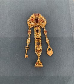 Art Deco Gilt Czech Chatelaine Brooch
