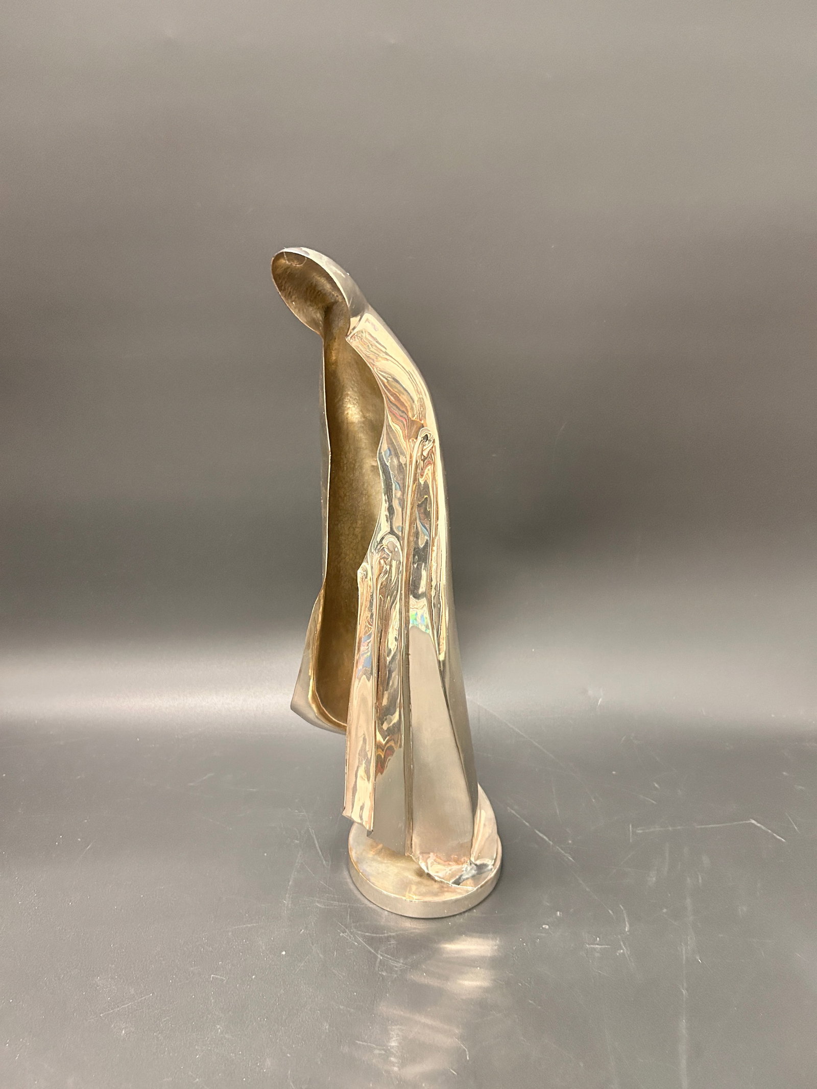 MCM Silver Plate Virgin Mary Hand-wrought Los Castillo: 1960's Silver Plate Virgin Mary Hand-wrought Los Castillo From well known Mexican silversmith Taxco height is 17 inches CONDITION: Good Join us online for Long Lake Art and Antique's Spr